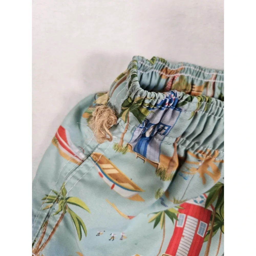 Azul Siete Men's Cyan Blue Print Swim Trunks Shorts Small S Palm‎ Tree Beach